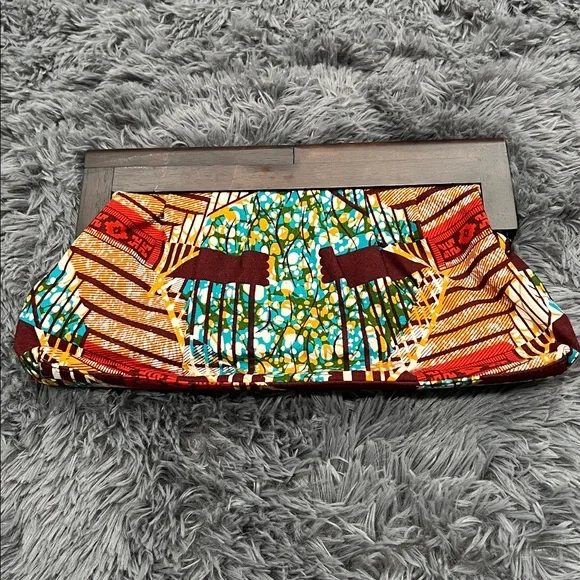 ALDO African Print Wood Frame Clutch Ankara Pattern Statement Bag - Picture 2 of 9